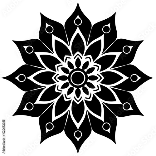 Indian Rangoli Design Silhouette Decorative Floor Art Pattern Vector Illustration Traditional Clipart