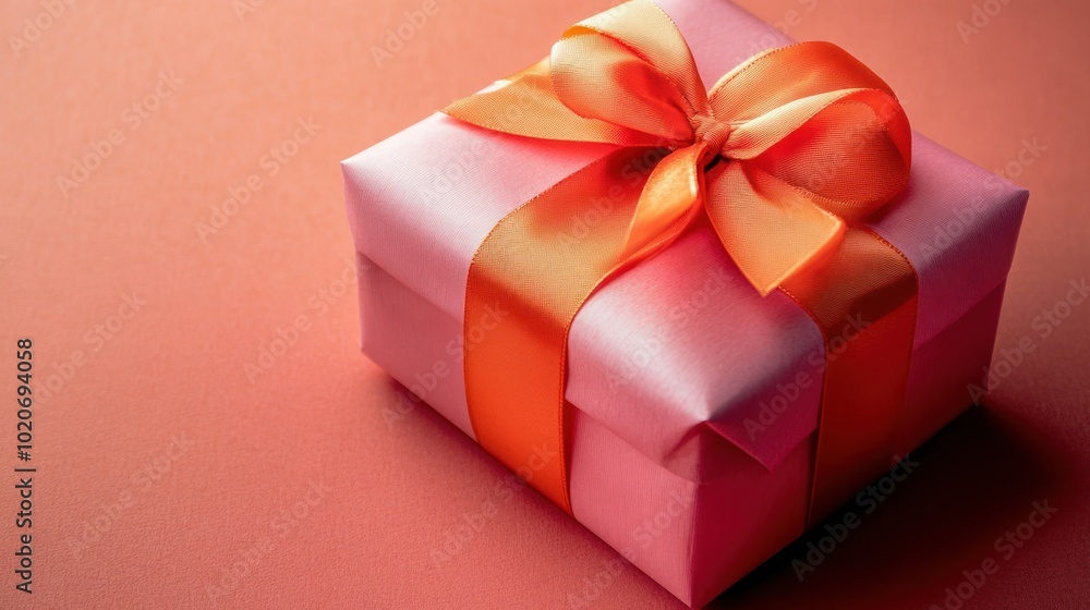 Pink Gift Box with Orange Ribbon Pink Gift Box with Orange Ribbon