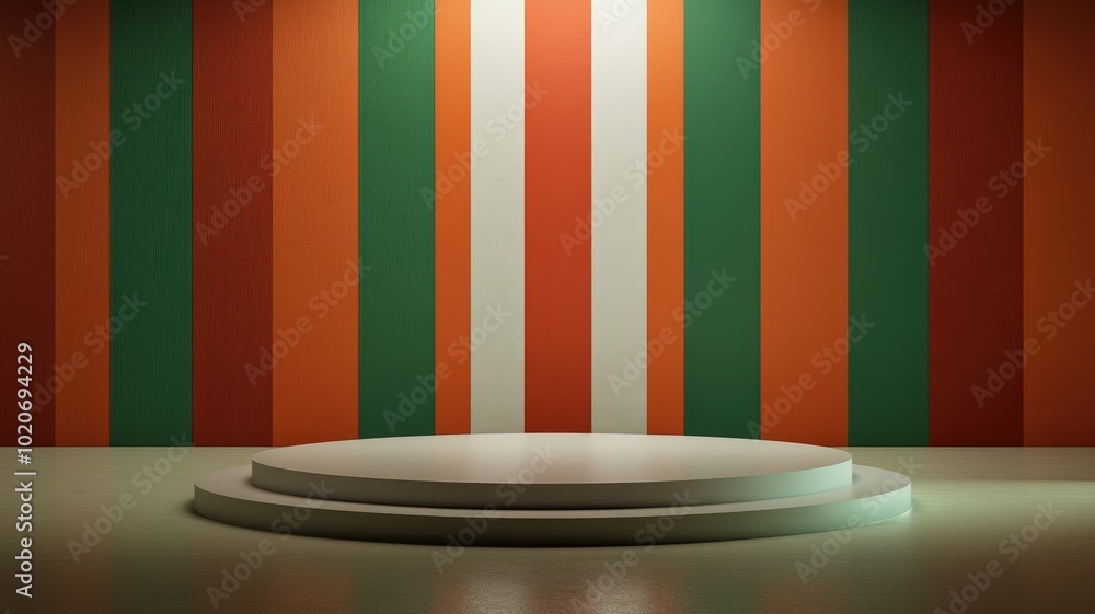 Circular Platform Against a Striped Wall Background Circular Platform Against a Striped Wall Background