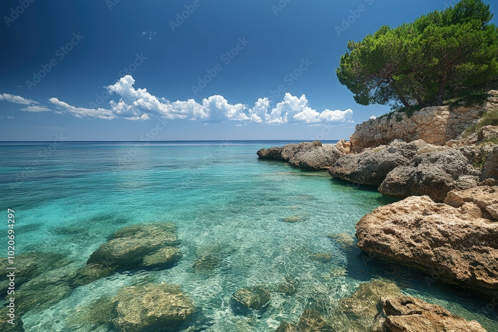 Fototapeta premium Stunning azure waters and rocky coastline