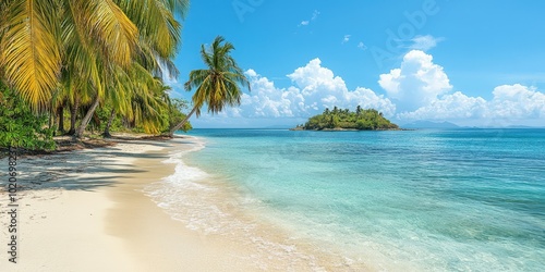 Tropical paradise beach with palm trees and turquoise waters