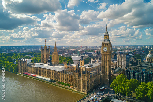 A bird's-eye view of London landscape photography. View of Big Ben.