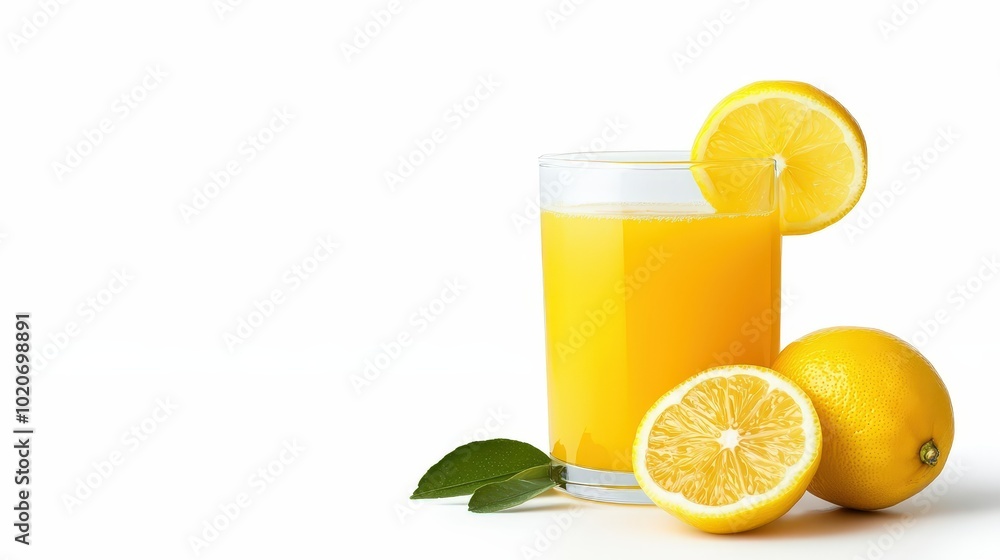 Fresh Lemonade in Glass with Whole Lemons and Leaves Fresh Lemonade in Glass with Whole Lemons and Leaves