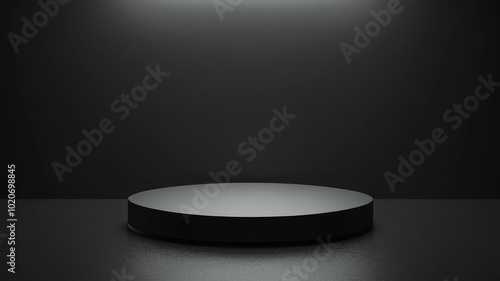 A Single Black Circular Platform in a Dark Room