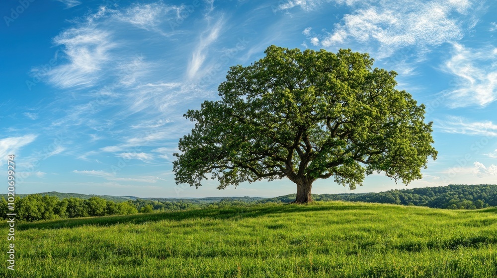 Fototapeta premium Solitary Tree in a Lush Meadow