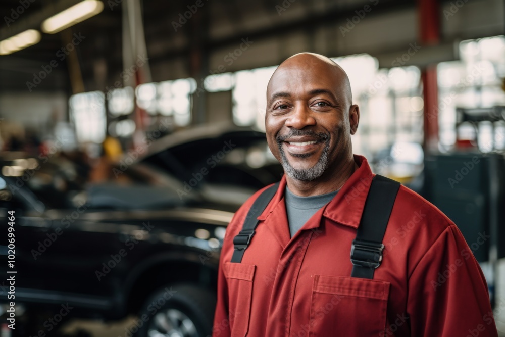 Portrait of a middle aged male mechanic in car shop Portrait of a middle aged male mechanic in car shop