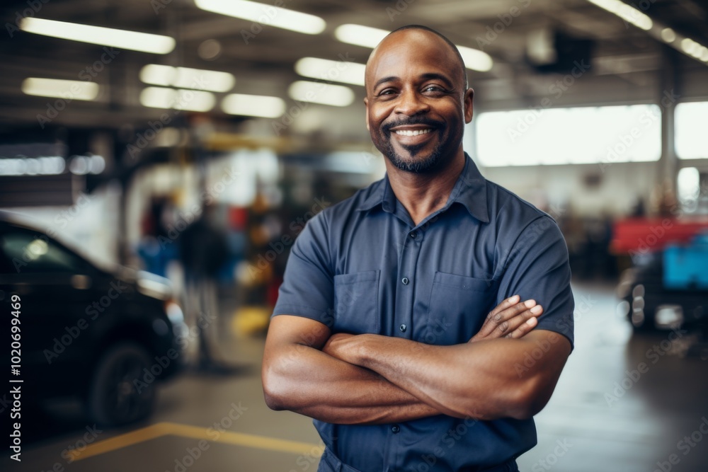 Portrait of a middle aged male mechanic in car shop Portrait of a middle aged male mechanic in car shop