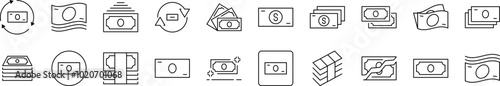 Cash Money Related Line Icon Collection. Editable Stroke. Perfect for Infographics, Articles, Books, Flyers, Banners