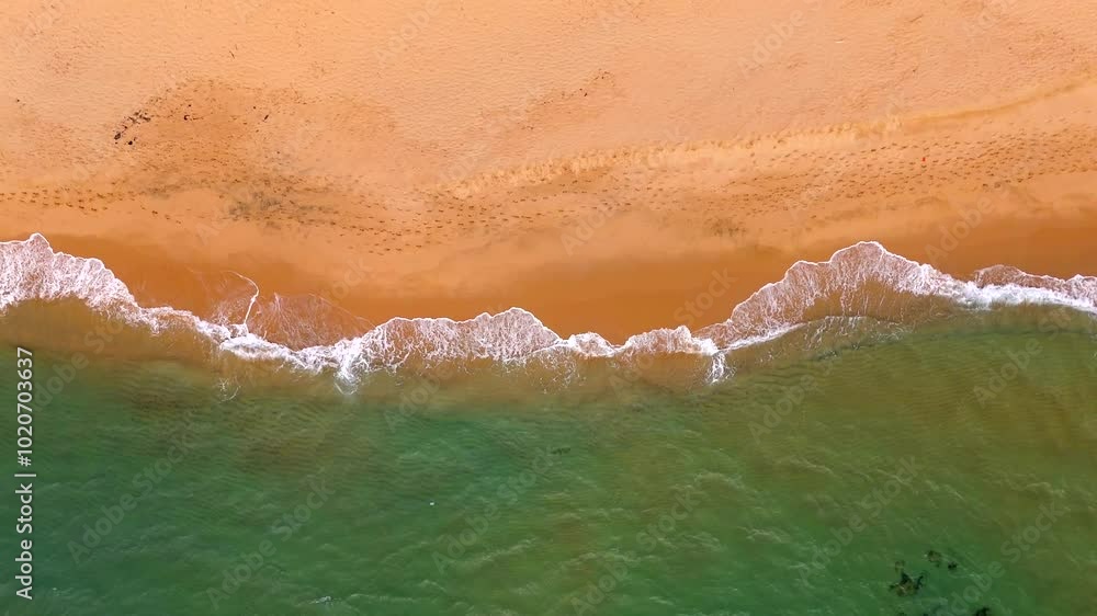 The beach displays a serene landscape with golden sands, calming waves. Italy The beach displays a serene landscape with golden sands, calming waves. Italy
