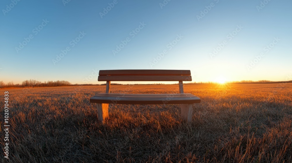 serene sunset landscape with wooden bench serene sunset landscape with wooden bench