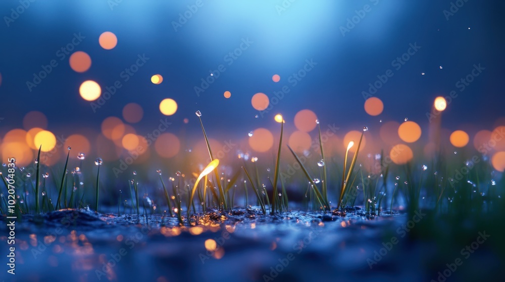 Obraz premium Glowing lights in the night grass