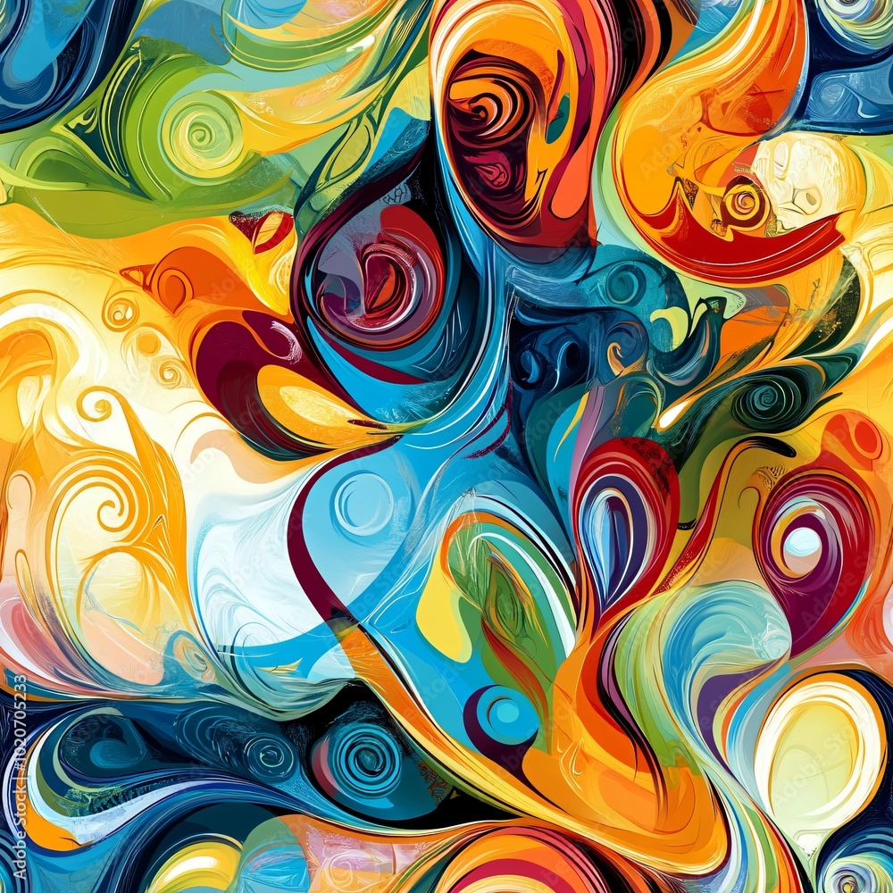 Tile image, A colorful abstract background with a mix of swirling patterns and shapes Tile image, A colorful abstract background with a mix of swirling patterns and shapes