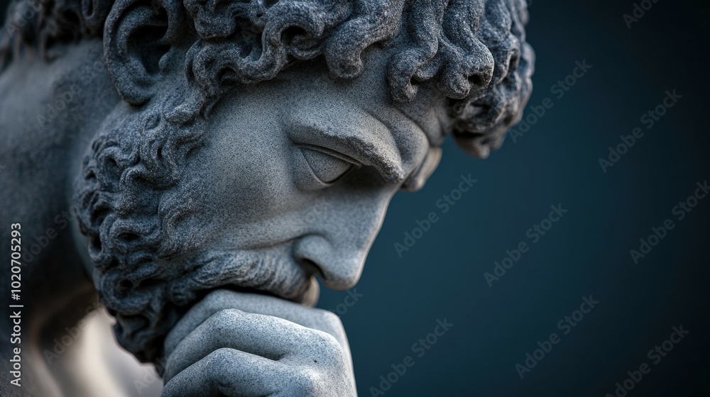 Pensive stone sculpture with intricate details Pensive stone sculpture with intricate details
