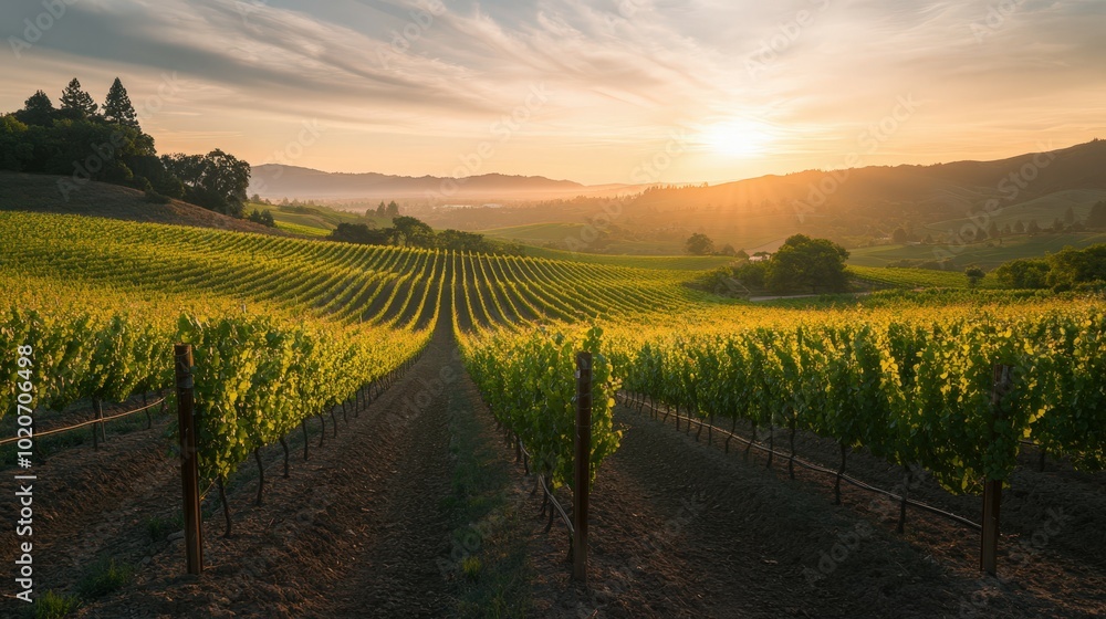 Scenic sunset over a beautiful vineyard landscape Scenic sunset over a beautiful vineyard landscape