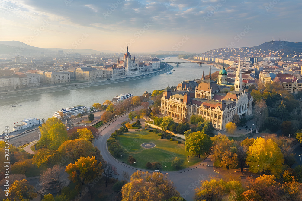 Fototapeta premium A bird's-eye view of Budapest landscape photo.