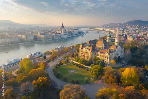 A bird's-eye view of Budapest landscape photo. photo