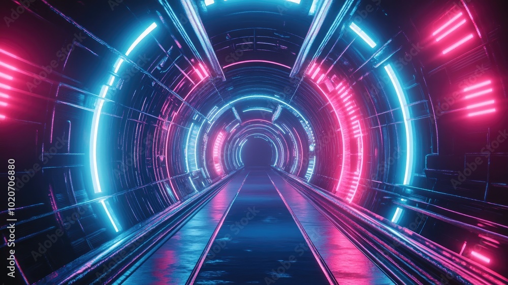 Futuristic Tunnel with Blue and Pink Neon Lights Futuristic Tunnel with Blue and Pink Neon Lights