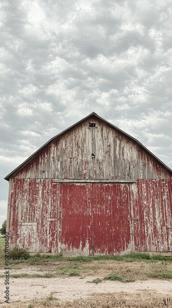 A rustic red barn against a cloudy sky, showcasing weathered wood and a serene rural atmosphere. A rustic red barn against a cloudy sky, showcasing weathered wood and a serene rural atmosphere.