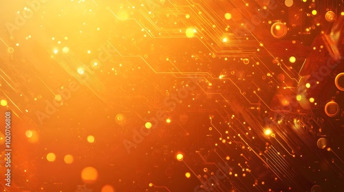 Abstract background vector illustration with glowing light and circuit board elements in golden orange tones, perfect for technology-themed designs