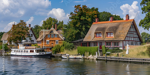  Serene Schlei River with Paddle Steamer and Thatched Homes