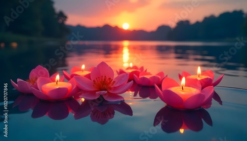 candles on the lake, Diwali decoration