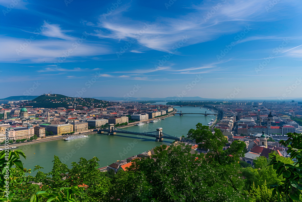Obraz premium A bird's-eye view of Budapest landscape photo.