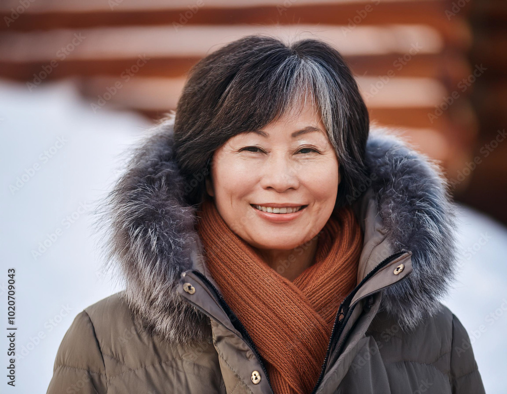 Winter Portrait of Beautiful Asian Woman Outdoors Winter Portrait of Beautiful Asian Woman Outdoors