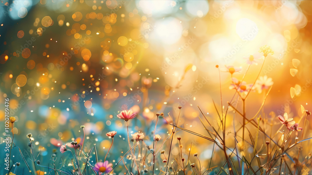 Fototapeta premium A Sun-Drenched Summer Morning Filled With Vibrant Flowers Dancing in a Gentle Breeze, Creating a Serene Atmosphere of Warmth and Tranquility