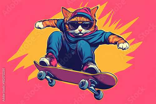 Cool cat playing skateboard illustration