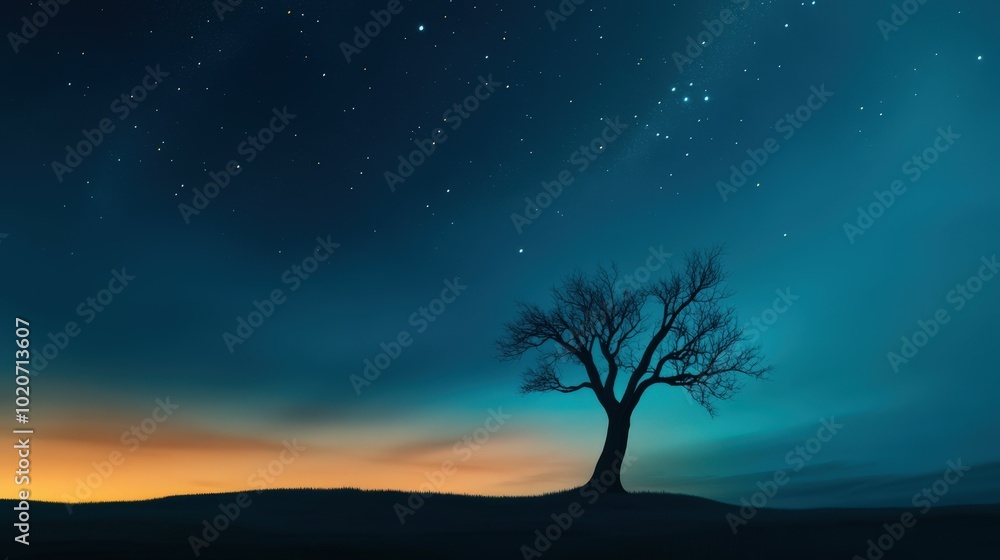 Silhouetted tree against a starry night sky Silhouetted tree against a starry night sky