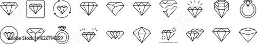 Diamond Line Icon Collection. Editable Stroke. Perfect for Infographics, Articles, Books, Flyers, Banners