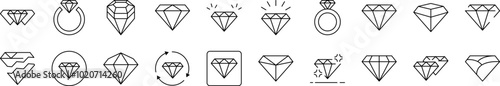 Diamond Simple Icon Collection. Editable Stroke. Perfect for Infographics, Articles, Books, Flyers, Banners