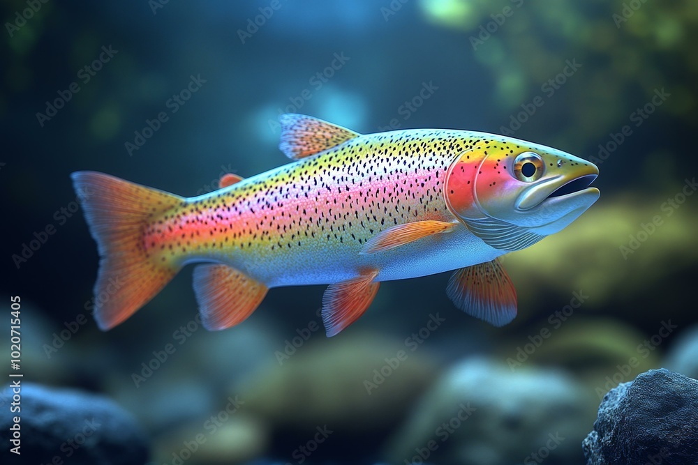 Vibrant Rainbow Trout in Aquarium Vibrant Rainbow Trout in Aquarium