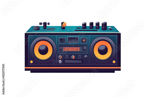 Illustration of a vintage boombox with buttons and dials. Perfect for music-themed designs and retro projects.