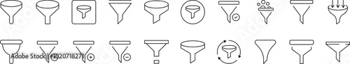 Funnel Outline Sign Collection. Editable Stroke. Perfect for Infographics, Articles, Books, Flyers, Banners