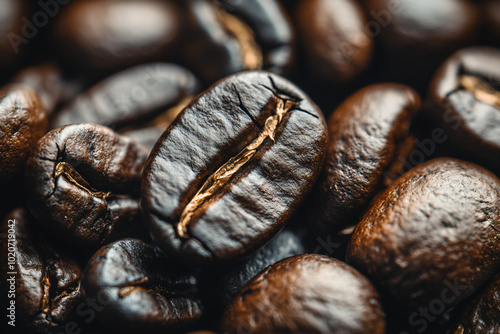 Closeup fresh roasted Arabian or aroma coffee beans background. Food pattern. Love organic coffee concept backdorp. Top view, flat lay with copy space for cafe advertising, package design