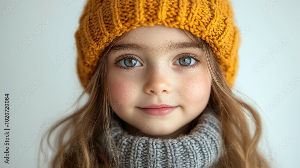 Closeup portrait of a young girl with blue eyes and a warm winter hat Closeup portrait of a young girl with blue eyes and a warm winter hat