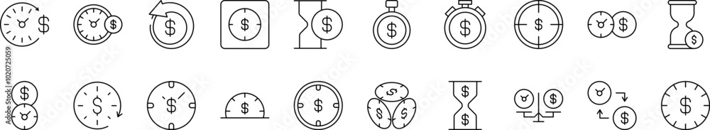 Dollar and Money Related Line Icon Collection. Editable Stroke. Perfect for Infographics, Articles, Books, Flyers, Banners Dollar and Money Related Line Icon Collection. Editable Stroke. Perfect for Infographics, Articles, Books, Flyers, Banners