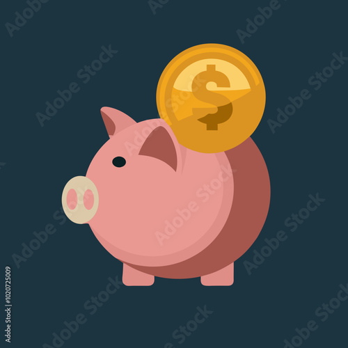 Piggy Bank with Coin - Savings and Finance Concept Illustration