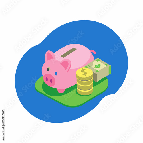 Piggy Bank with Coin - Savings and Finance Concept Illustration