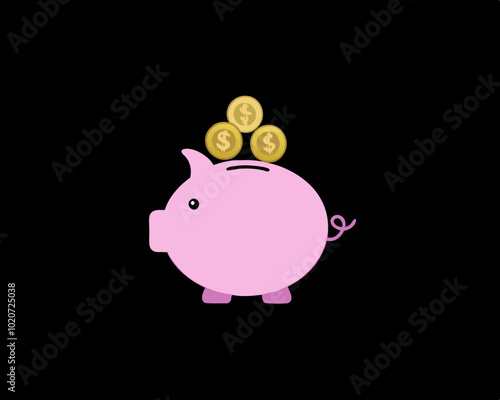 Piggy Bank with Coin - Savings and Finance Concept Illustration