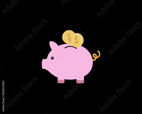 Piggy Bank with Coin - Savings and Finance Concept Illustration