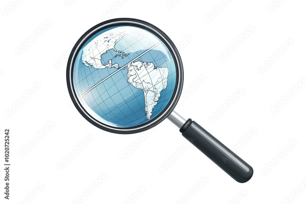 Global exploration concept with a magnifying glass over a world map, symbolizing search, research, geography, and international discovery. Global exploration concept with a magnifying glass over a world map, symbolizing search, research, geography, and international discovery.
