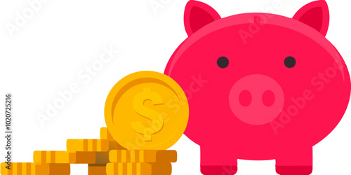 Piggy Bank with Coin - Savings and Finance Concept Illustration