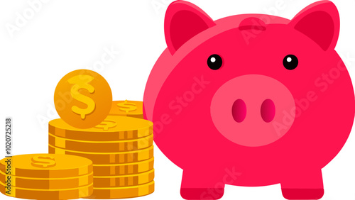 Piggy Bank with Coin - Savings and Finance Concept Illustration