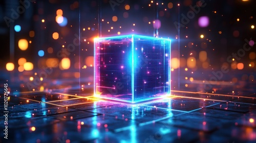 Neon Cube in a Digital Realm