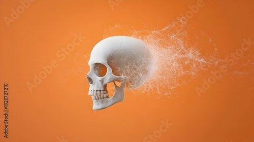 Smoky Skull on Spooky Orange Background for Halloween photo