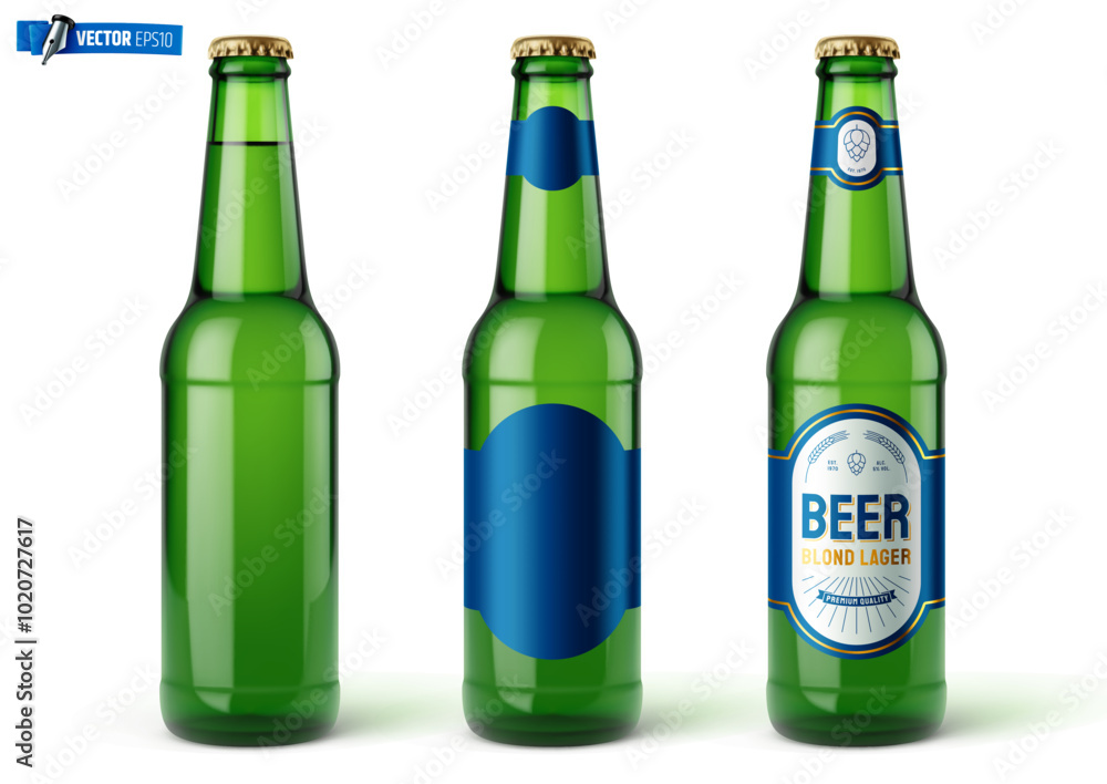 Vector realistic illustration of beer bottles on a white background. Vector realistic illustration of beer bottles on a white background.