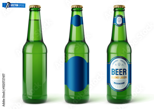 Vector realistic illustration of beer bottles on a white background.