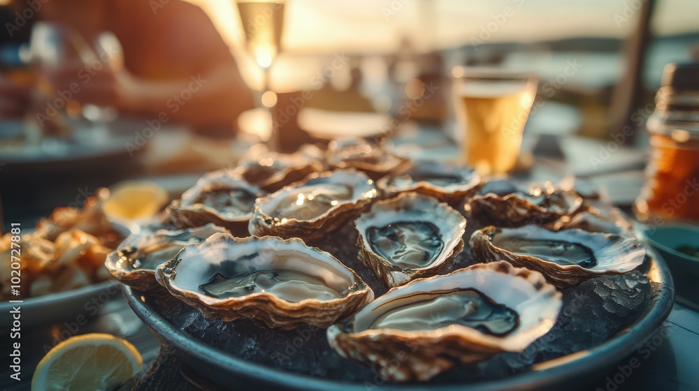 Freshly shucked oysters on a plate with lemon Freshly shucked oysters on a plate with lemon
